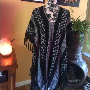 Black Aztec print poncho
